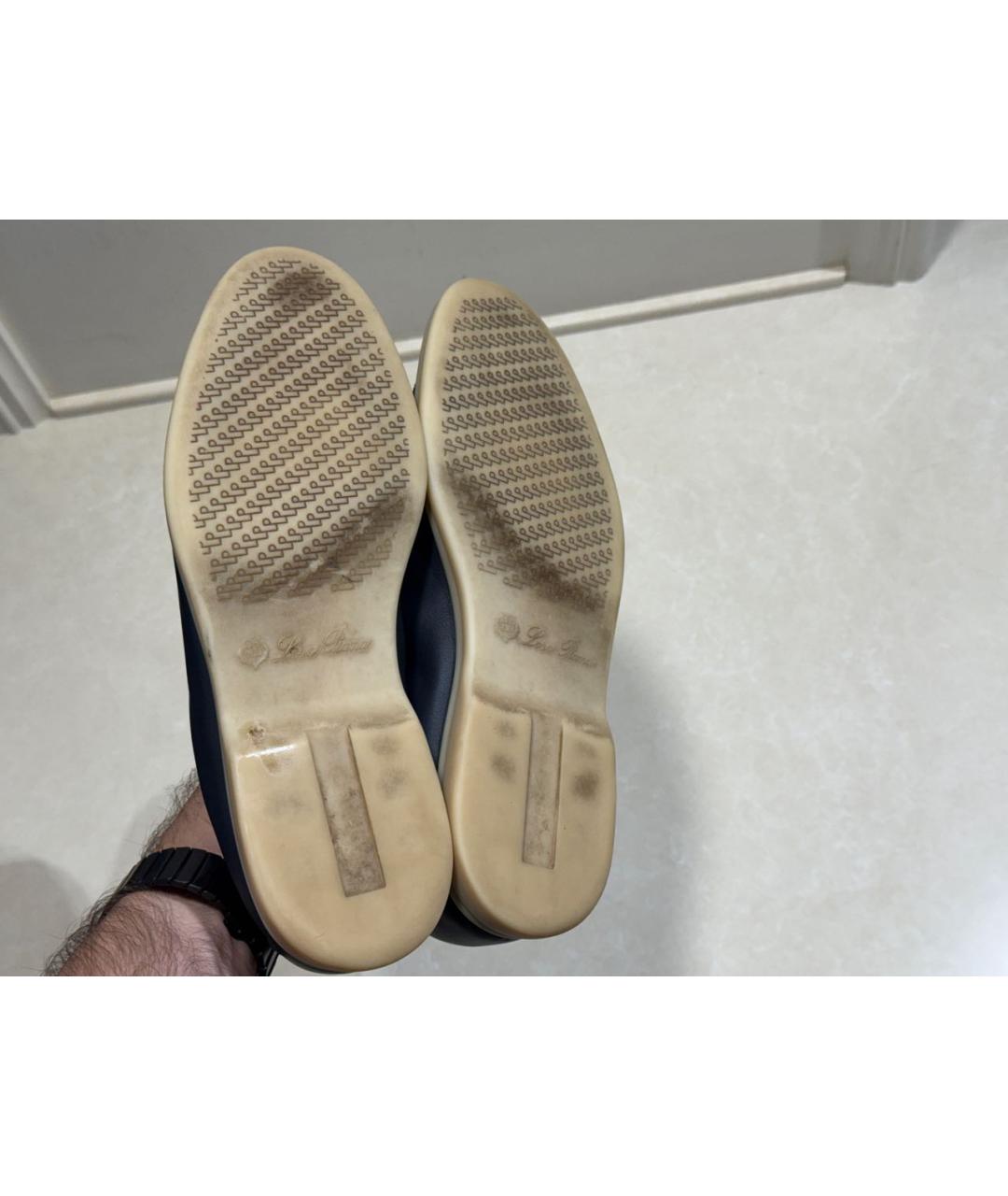 LORO PIANA Темно-синие кожаные лоферы, фото 5