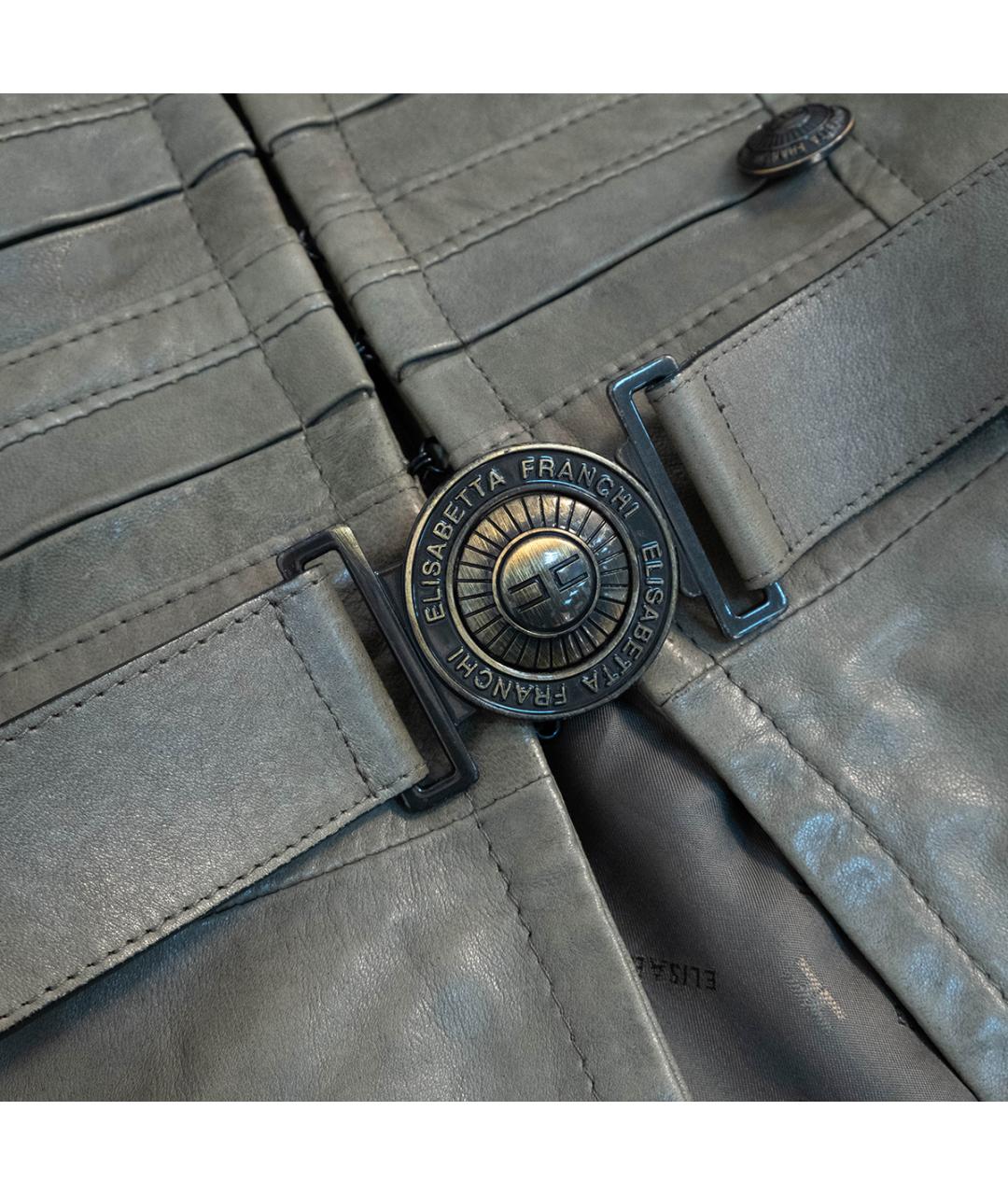 ELISABETTA FRANCHI Хаки кожаная куртка, фото 4