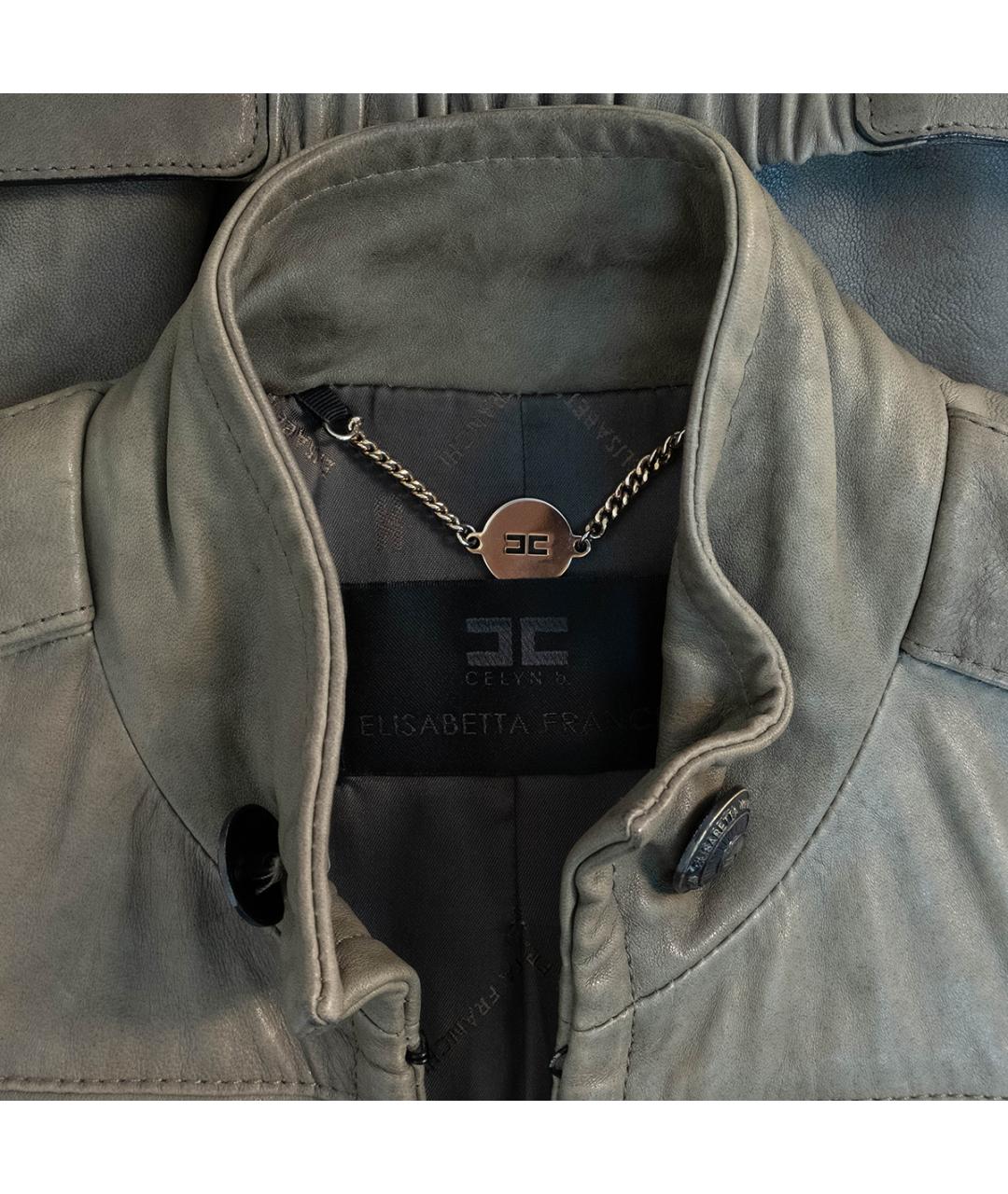 ELISABETTA FRANCHI Хаки кожаная куртка, фото 3