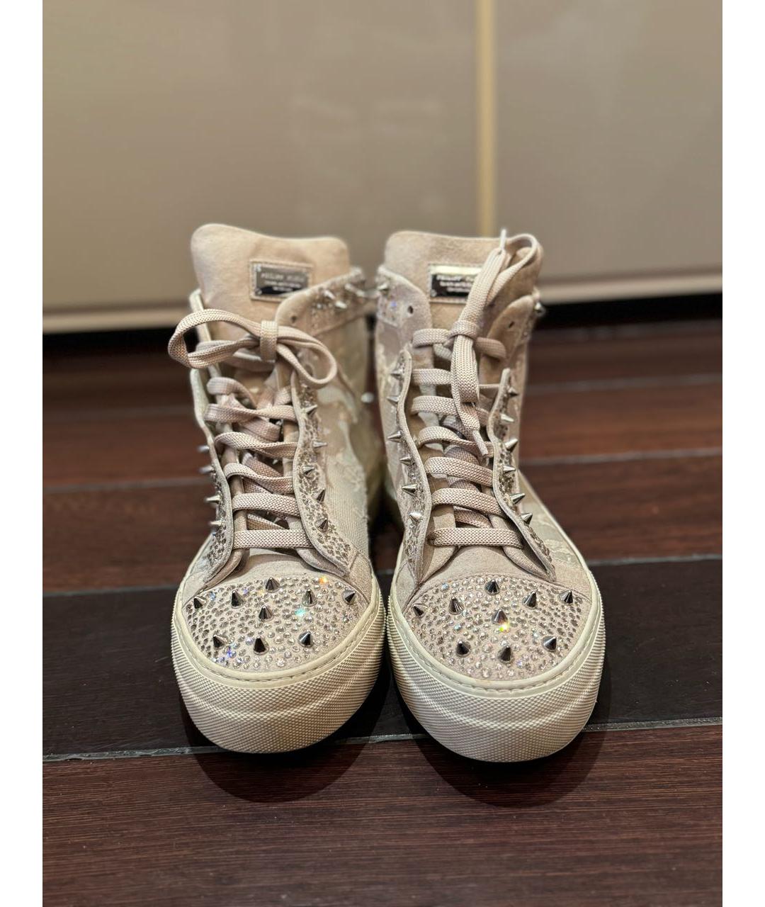 PHILIPP PLEIN Бежевые текстильные кеды, фото 2