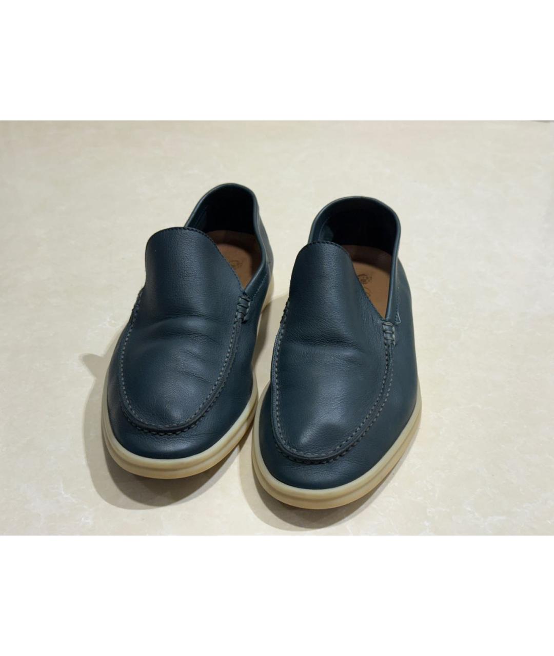 LORO PIANA Зеленые кожаные лоферы, фото 2