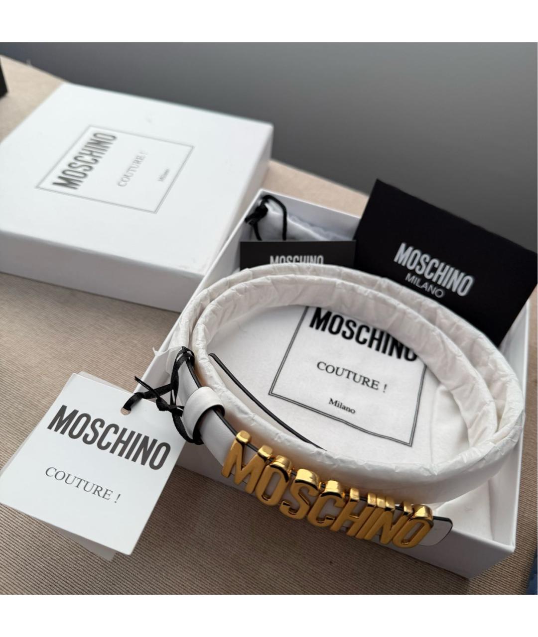 MOSCHINO Белый кожаный ремень, фото 4