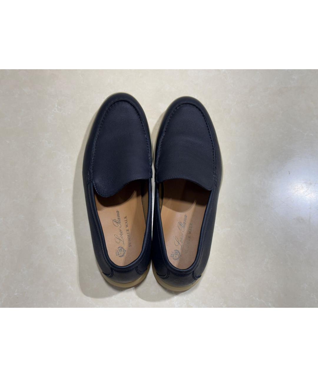 LORO PIANA Темно-синие кожаные лоферы, фото 4