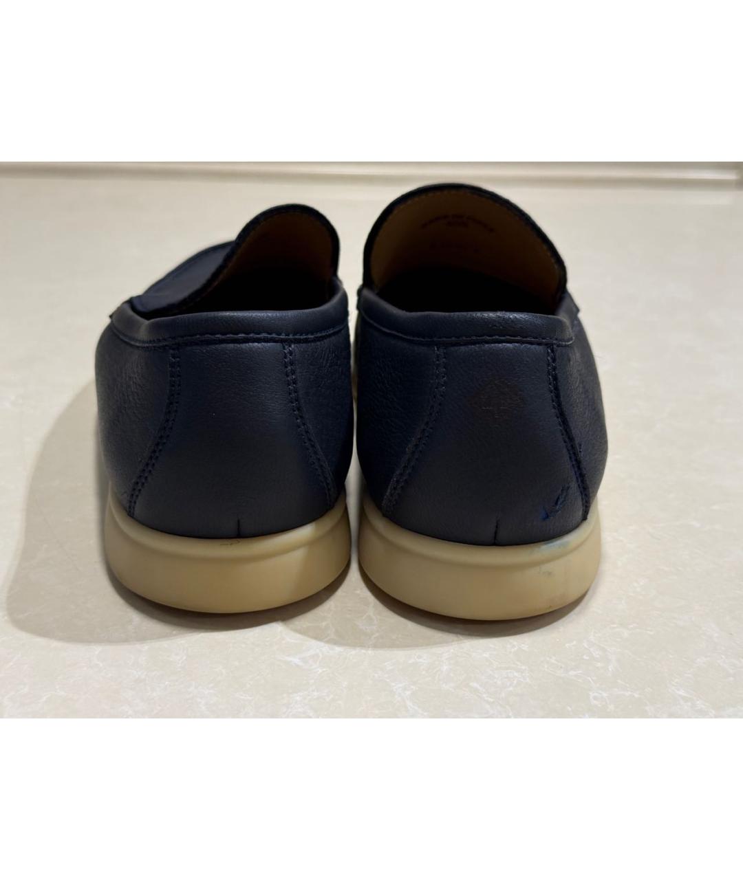 LORO PIANA Темно-синие кожаные лоферы, фото 3