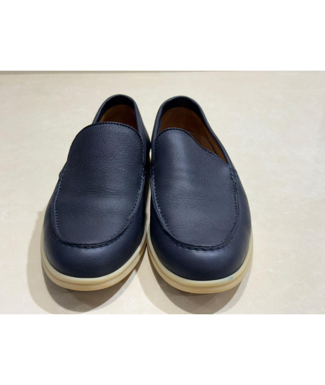 LORO PIANA Темно-синие кожаные лоферы, фото 2