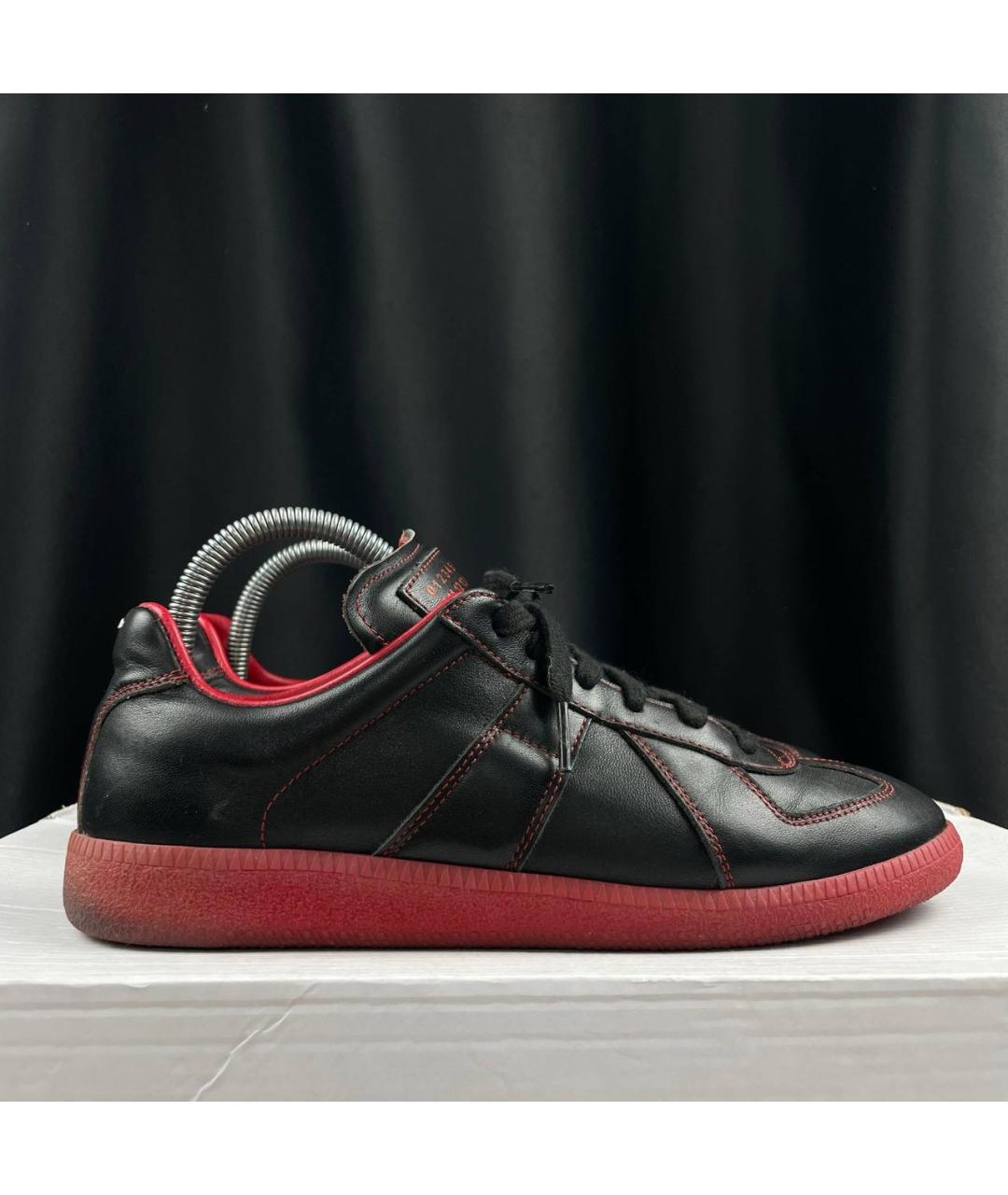 MAISON MARGIELA Черные кожаные низкие кроссовки / кеды, фото 5