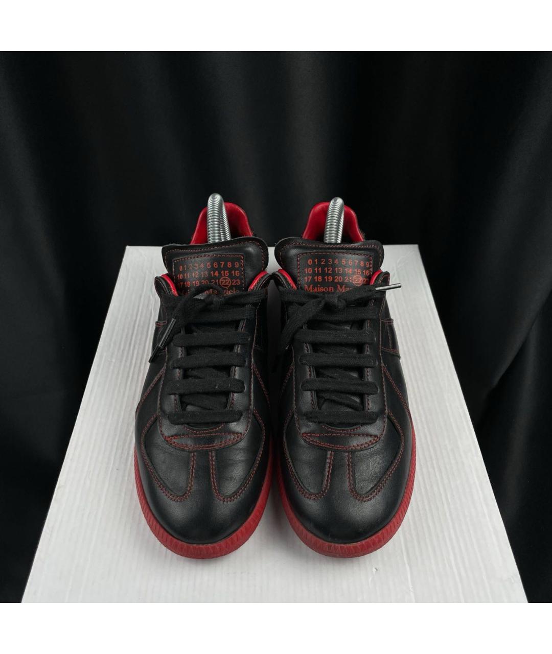 MAISON MARGIELA Черные кожаные низкие кроссовки / кеды, фото 2