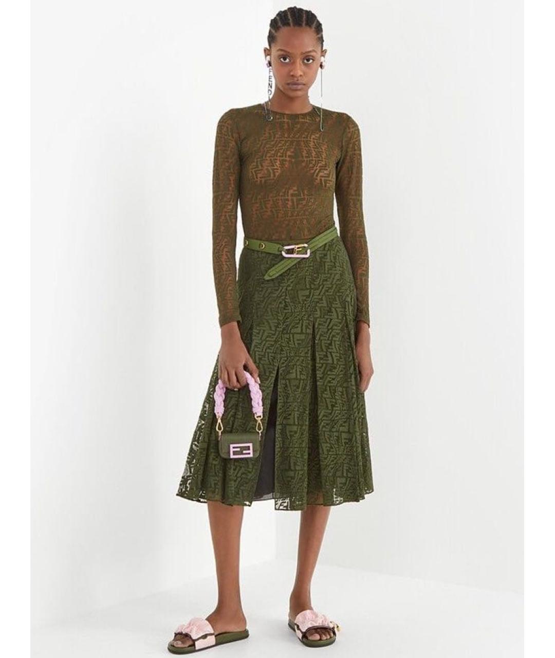 FENDI Хаки юбка миди, фото 2