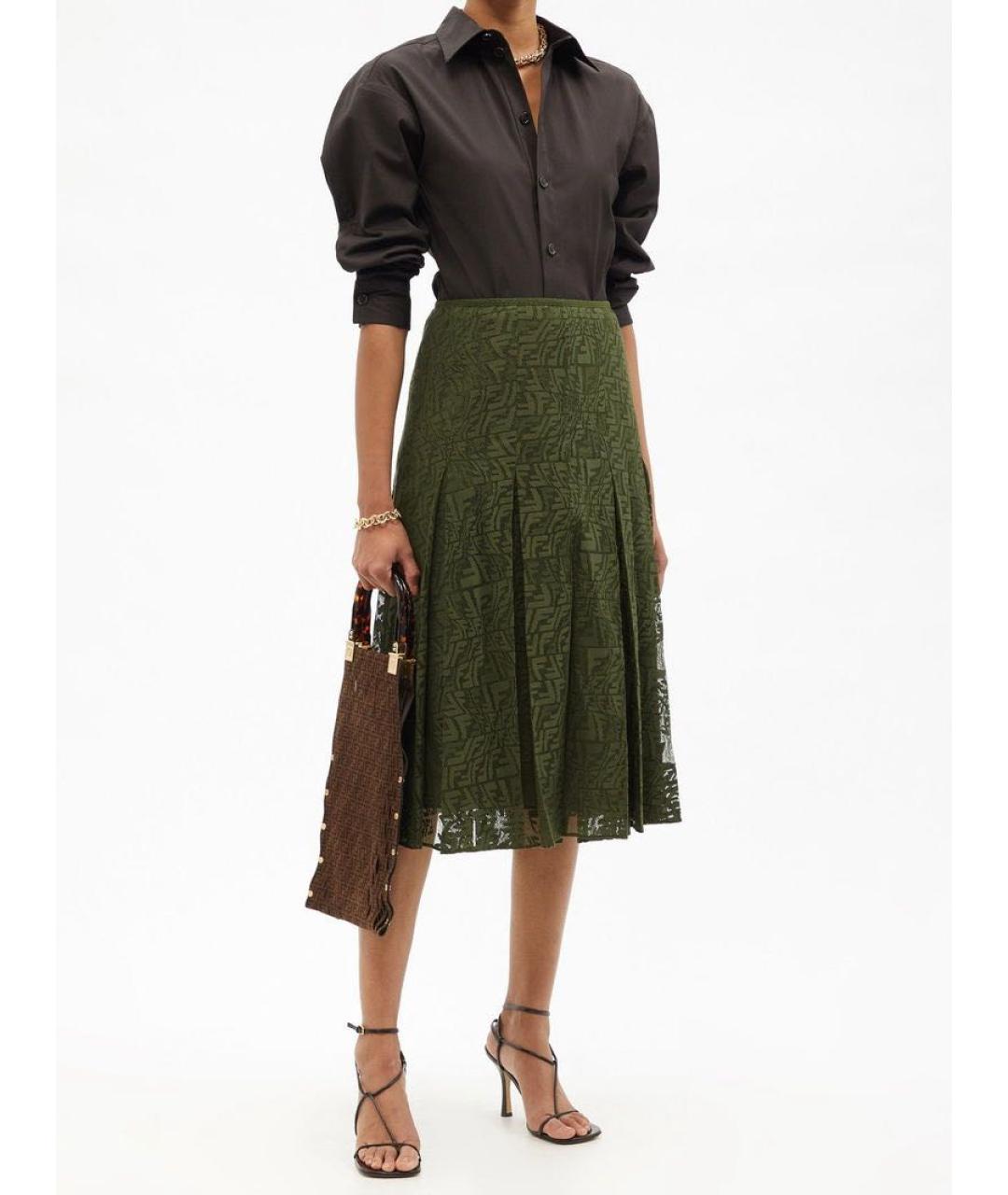 FENDI Хаки юбка миди, фото 3