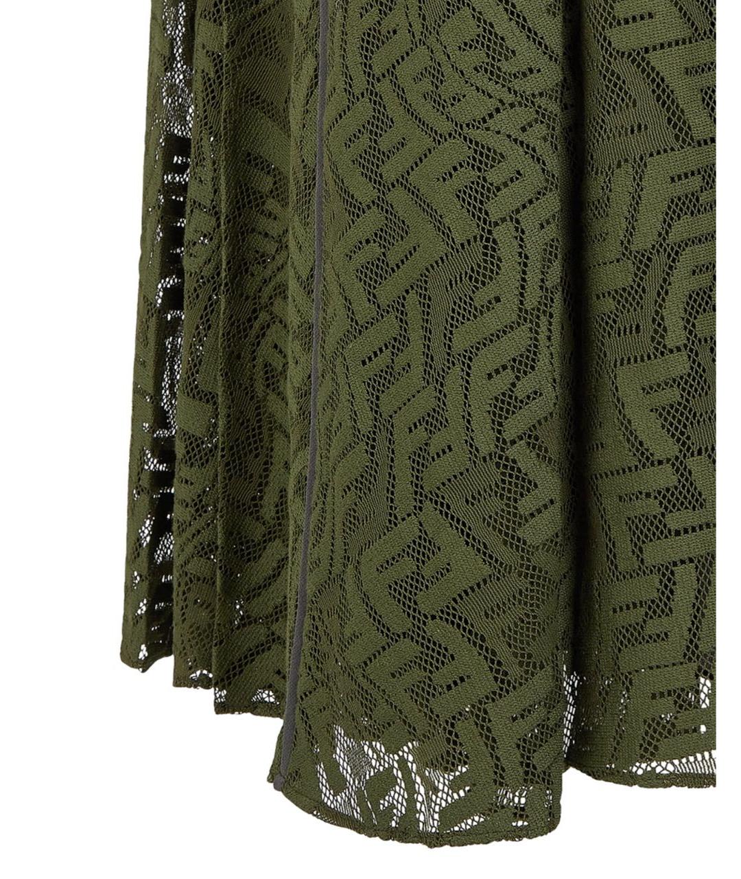 FENDI Хаки юбка миди, фото 4