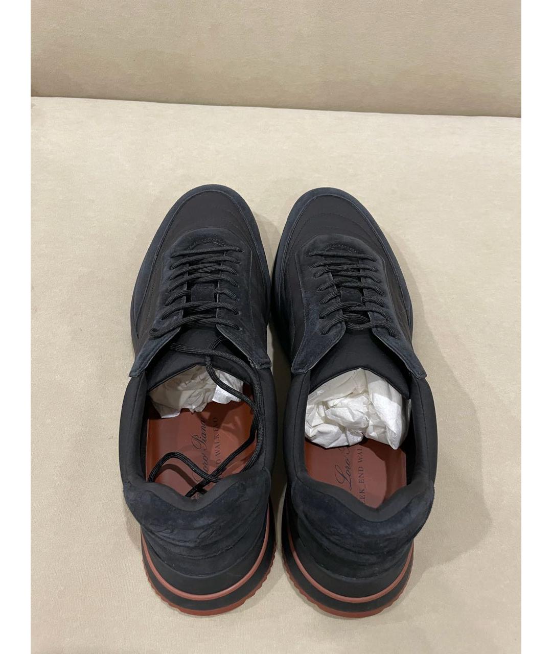 LORO PIANA Черные текстильные низкие кроссовки / кеды, фото 3