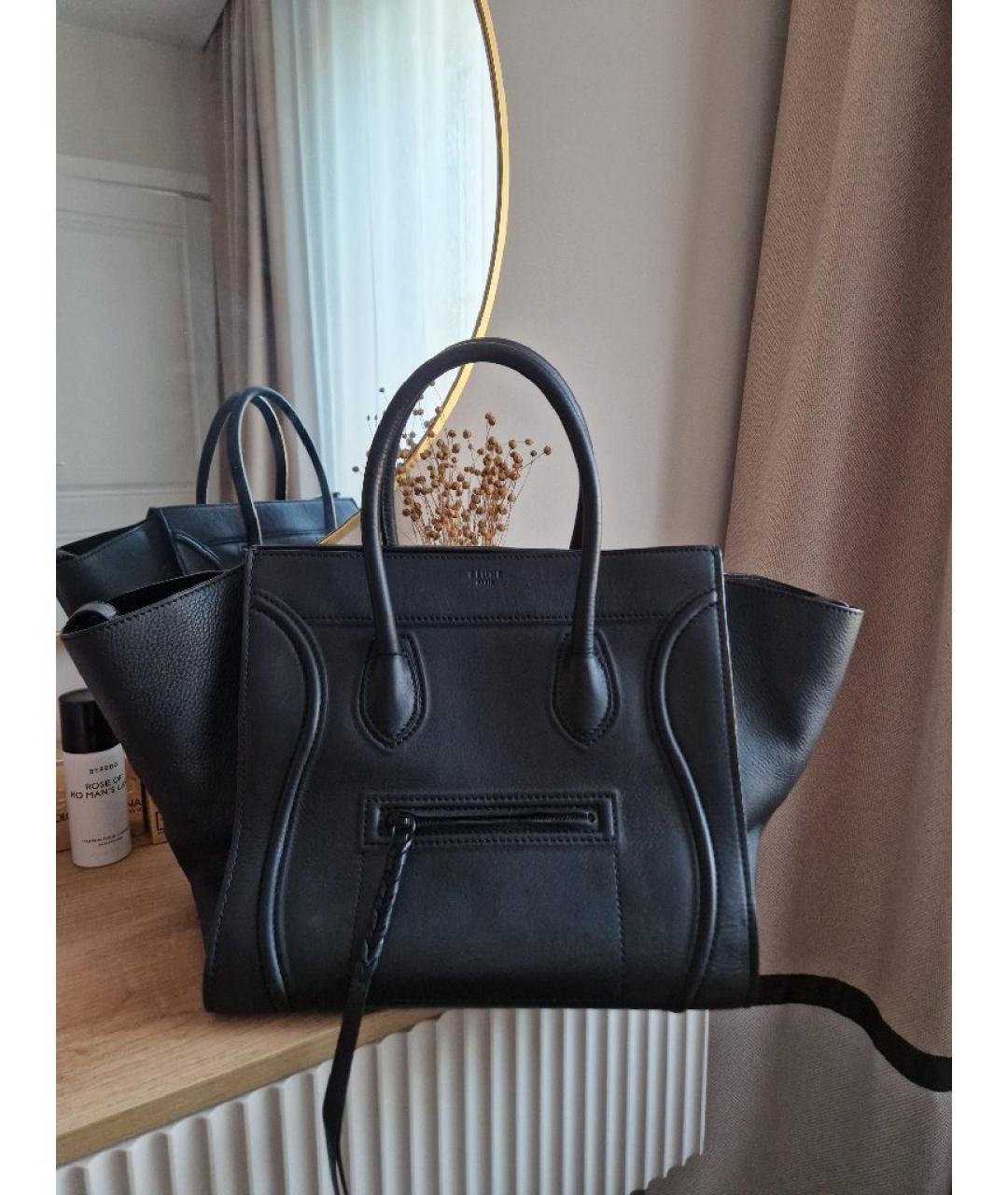 CELINE Черная кожаная сумка тоут, фото 10