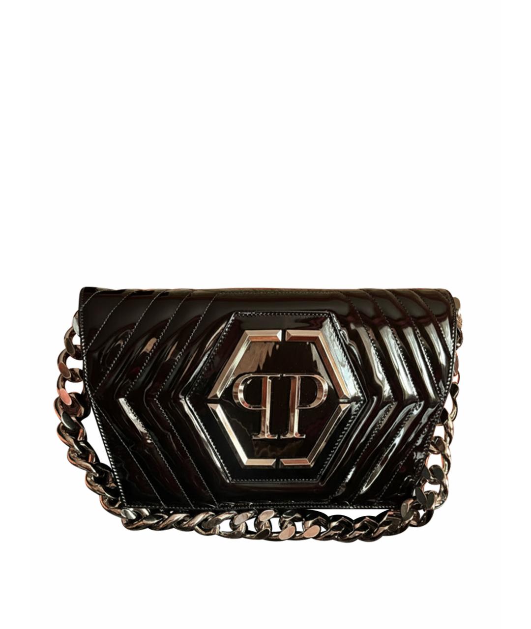 PHILIPP PLEIN Черная сумка через плечо из лакированной кожи, фото 1