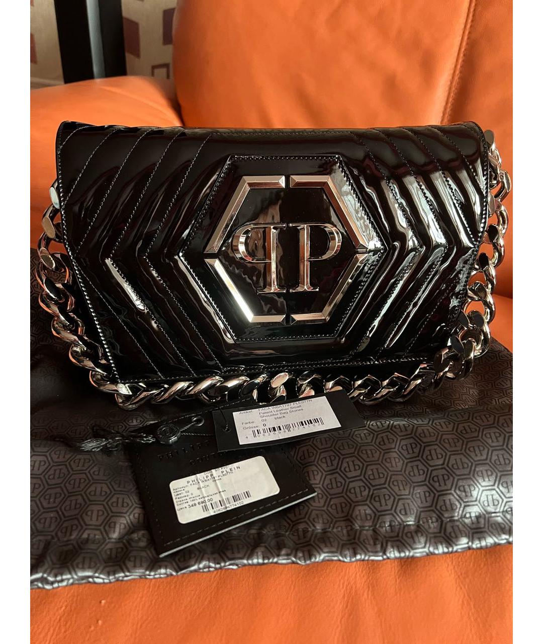 PHILIPP PLEIN Черная сумка через плечо из лакированной кожи, фото 5