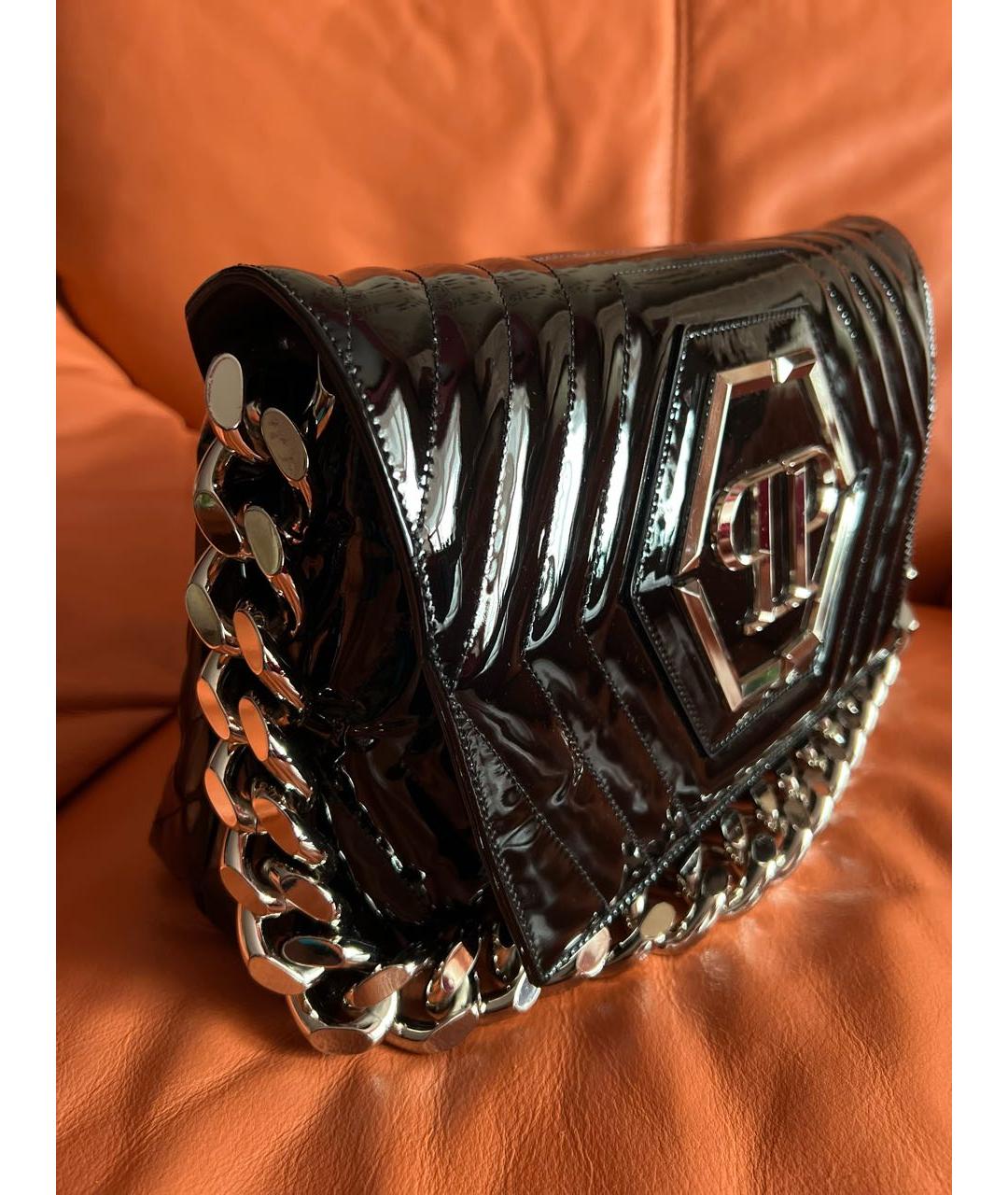 PHILIPP PLEIN Черная сумка через плечо из лакированной кожи, фото 2