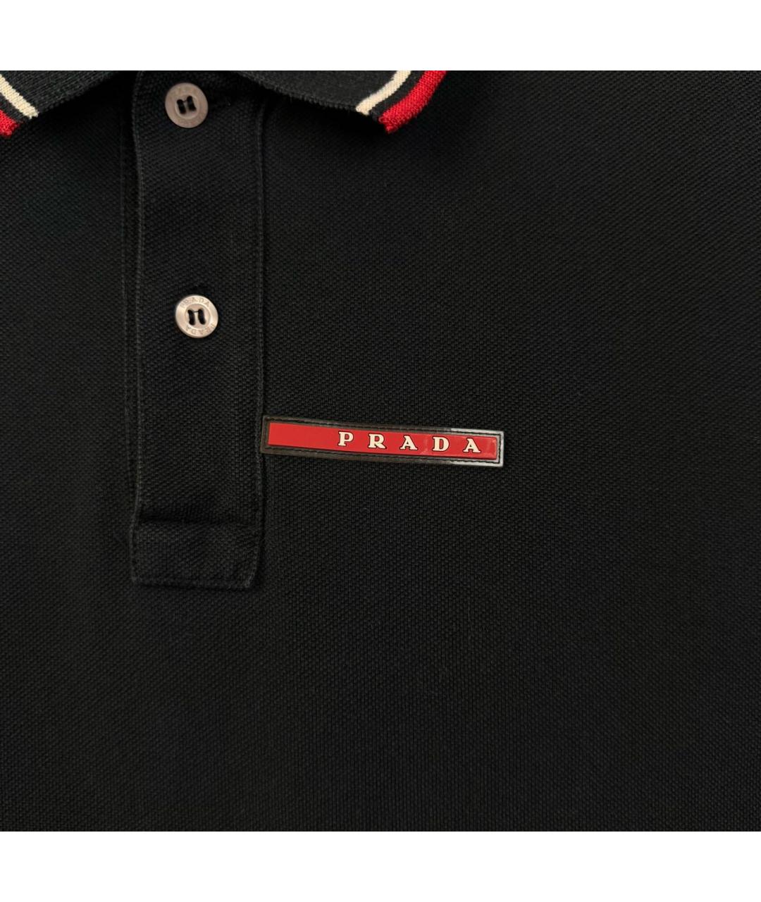 PRADA Черное хлопковое поло с коротким рукавом, фото 3