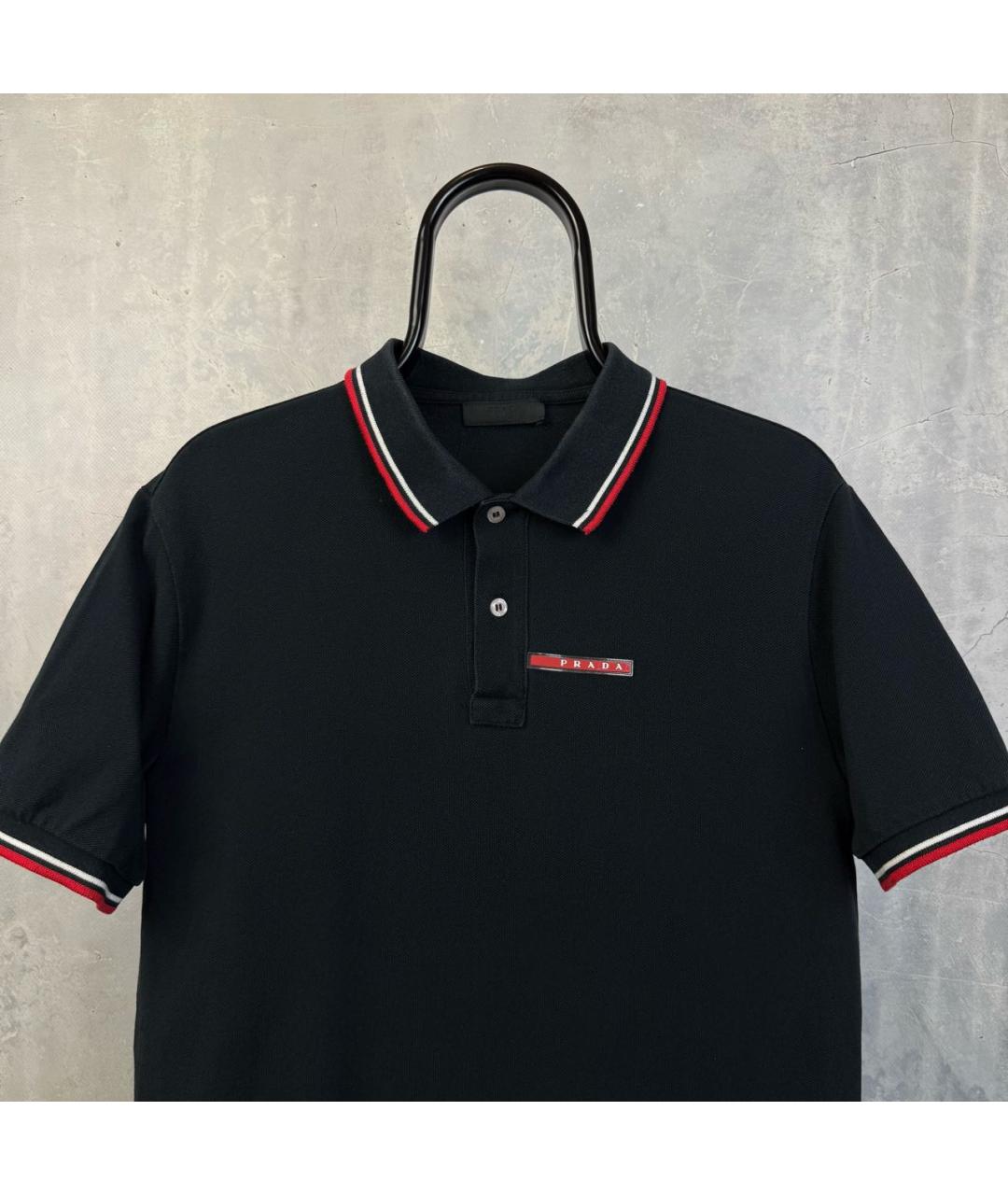 PRADA Черное хлопковое поло с коротким рукавом, фото 2