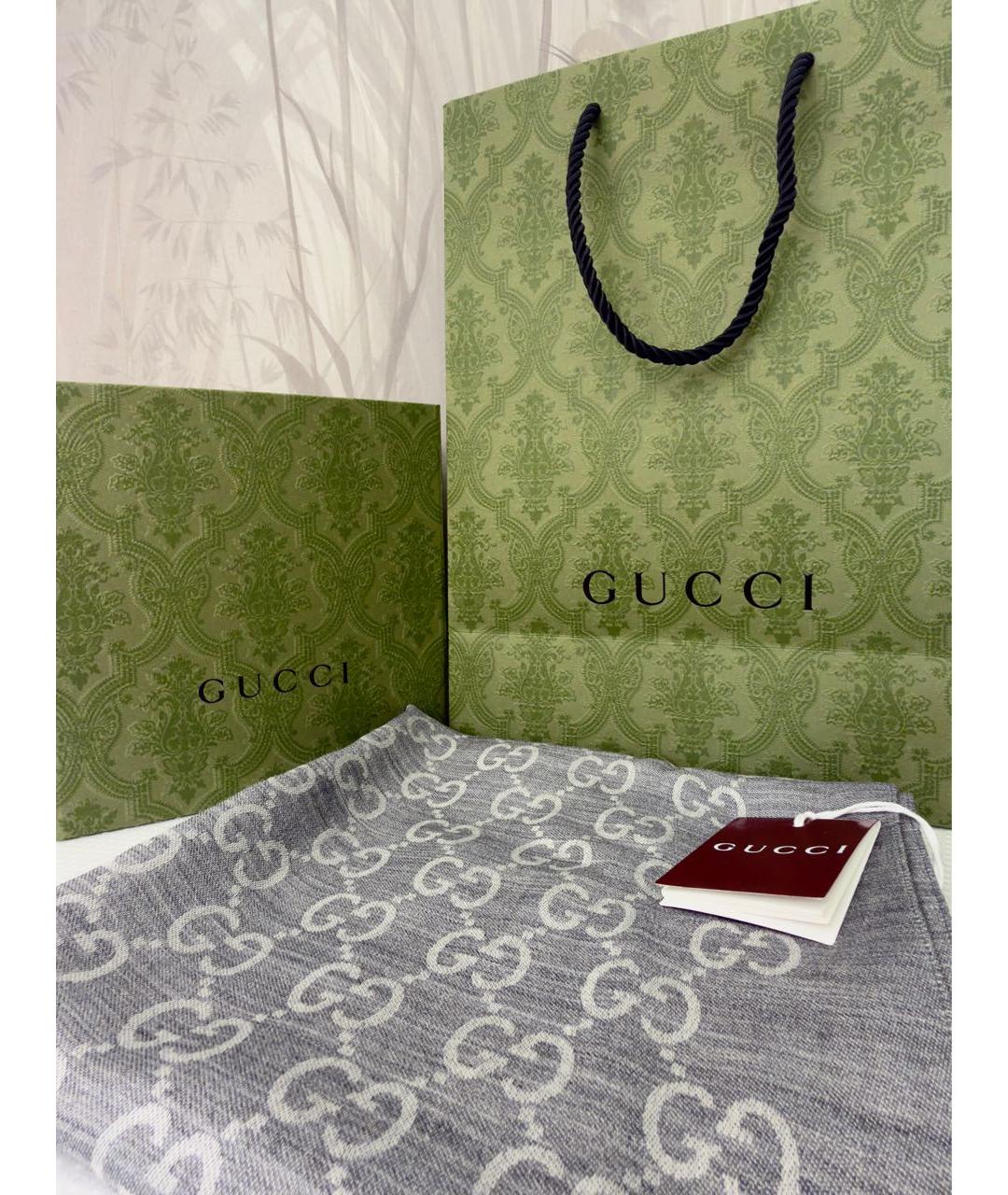 GUCCI Серый шелковый шарф, фото 3