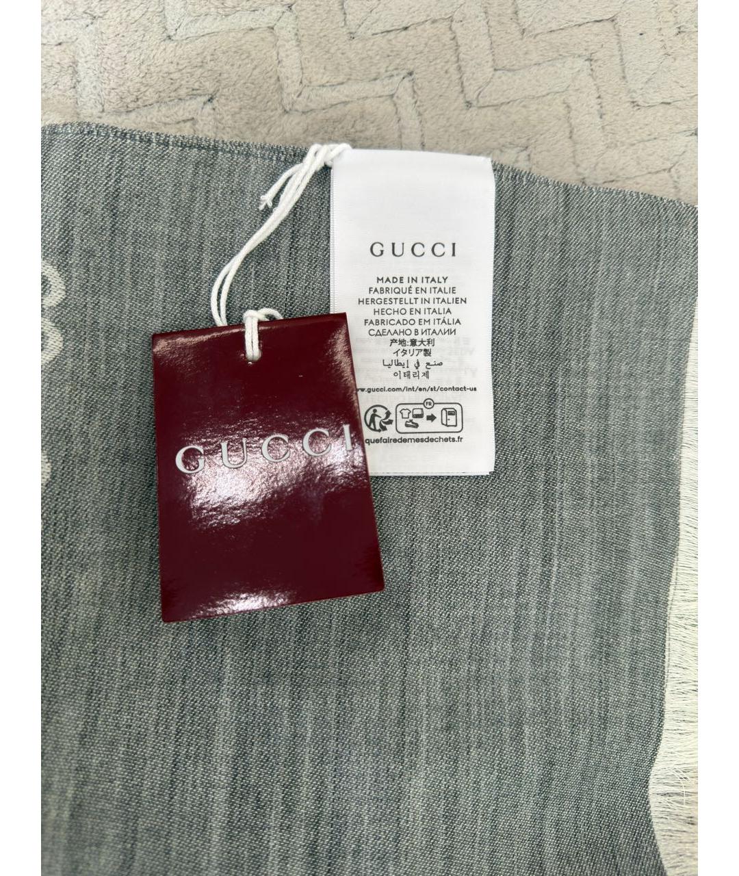 GUCCI Серый шелковый шарф, фото 2