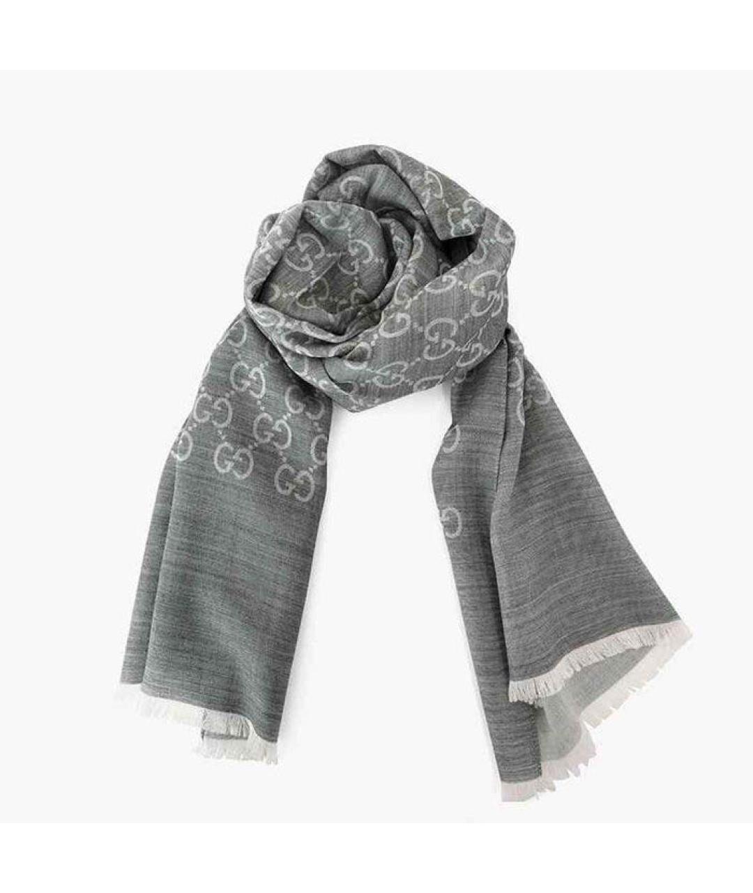 GUCCI Серый шелковый шарф, фото 5