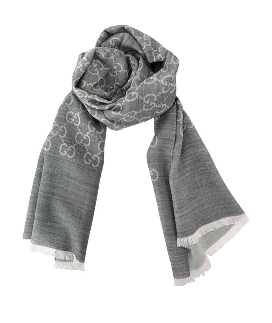 GUCCI Серый шелковый шарф, фото 1