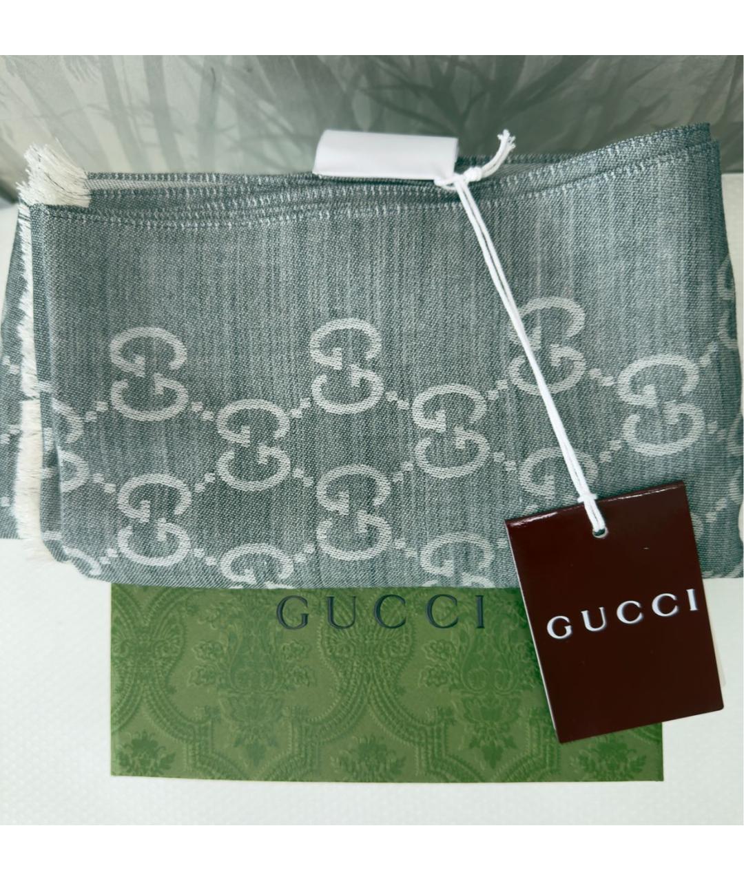 GUCCI Серый шелковый шарф, фото 4