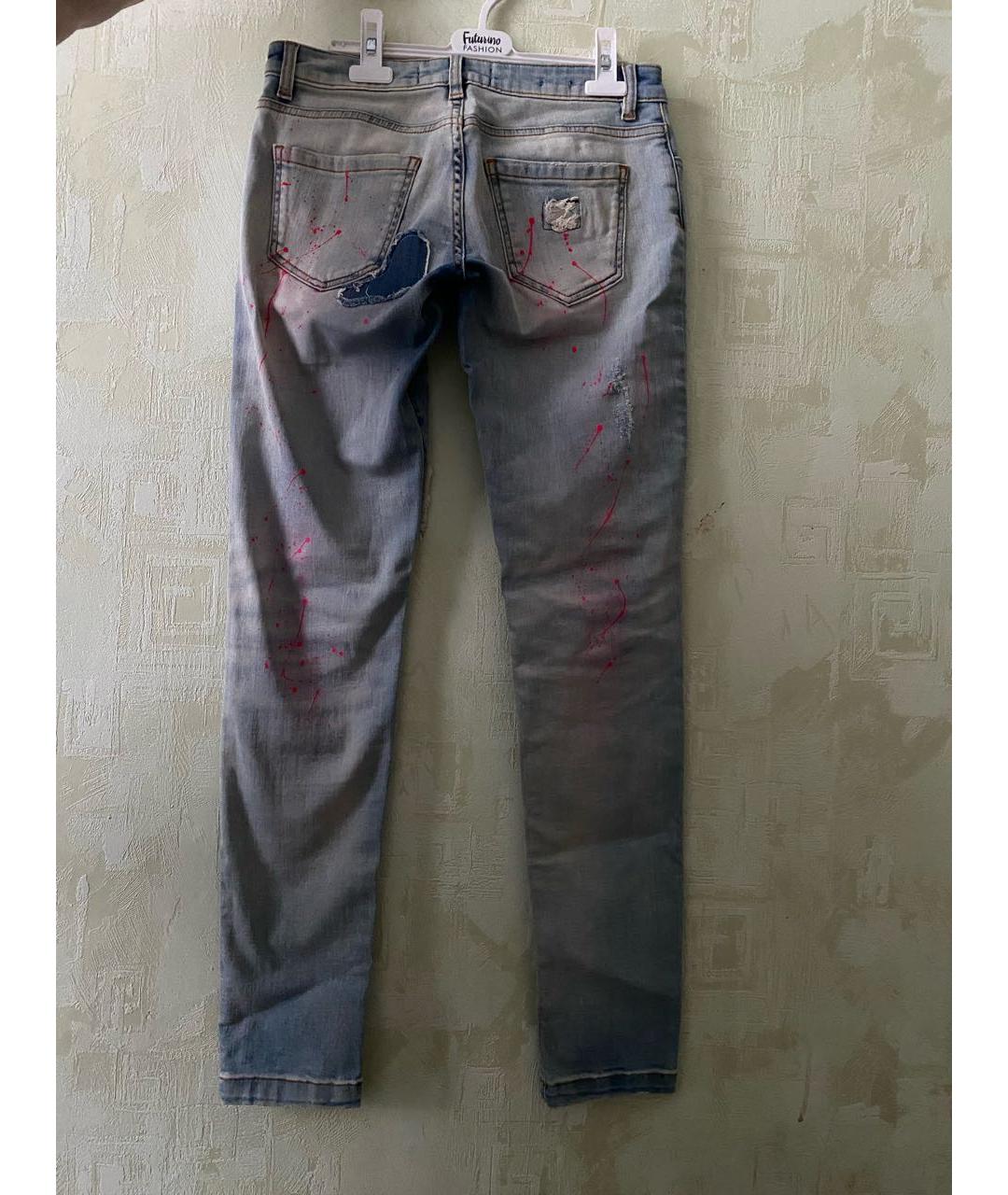 PHILIPP PLEIN Голубые хлопко-эластановые джинсы слим, фото 2