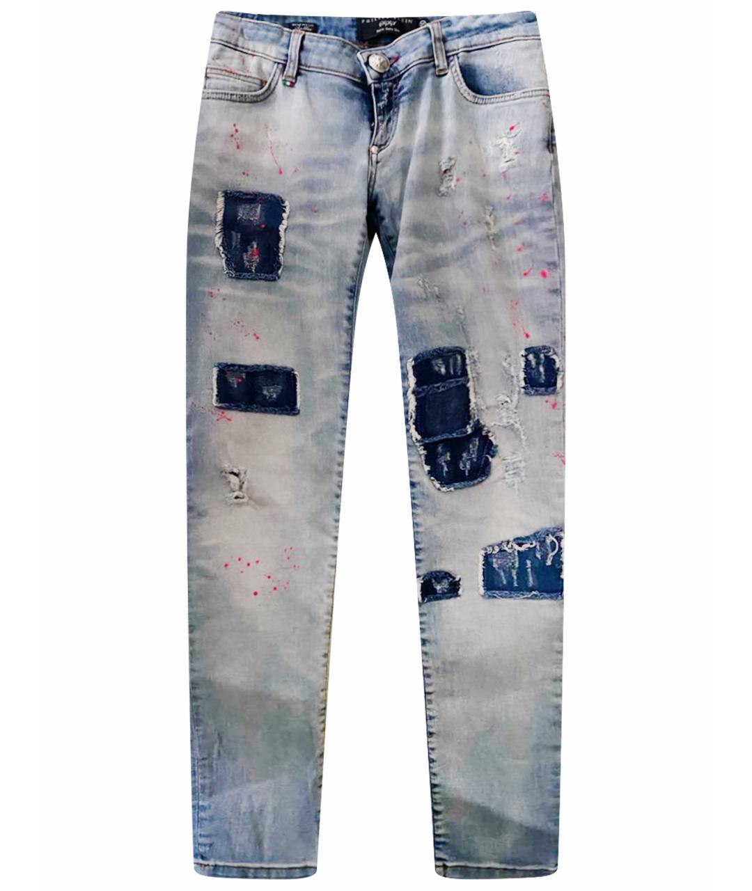 PHILIPP PLEIN Голубые хлопко-эластановые джинсы слим, фото 1