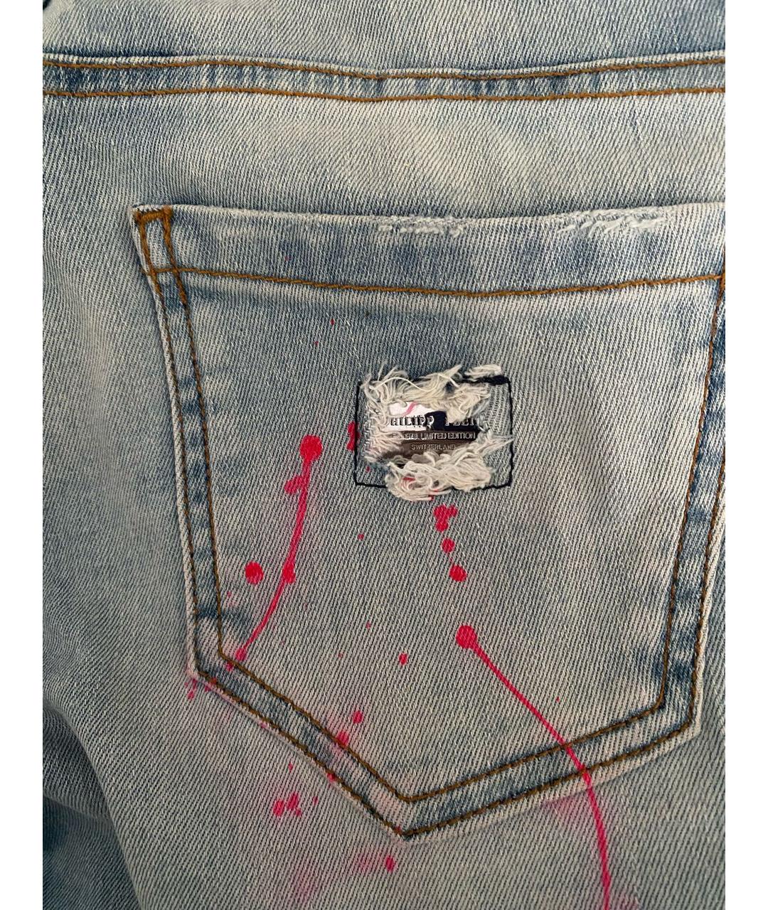 PHILIPP PLEIN Голубые хлопко-эластановые джинсы слим, фото 4