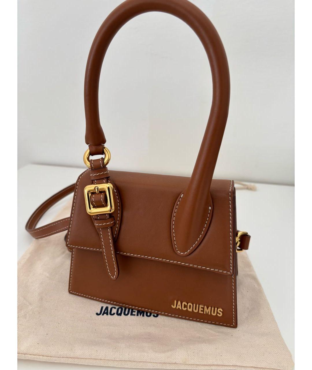 JACQUEMUS Коричневая кожаная сумка с короткими ручками, фото 3