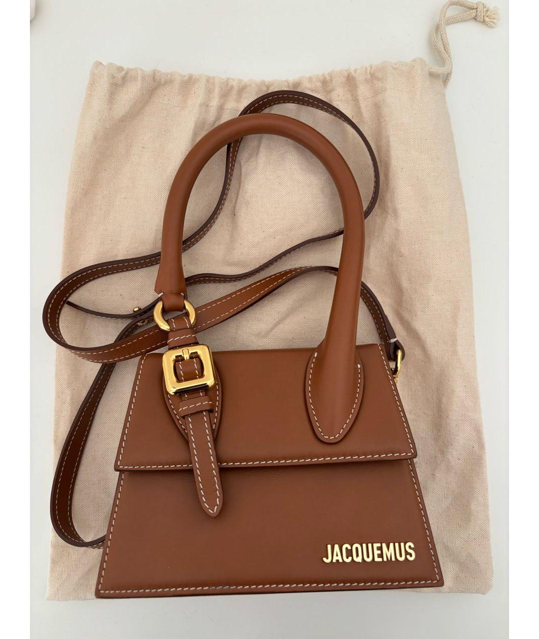 JACQUEMUS Коричневая кожаная сумка с короткими ручками, фото 9