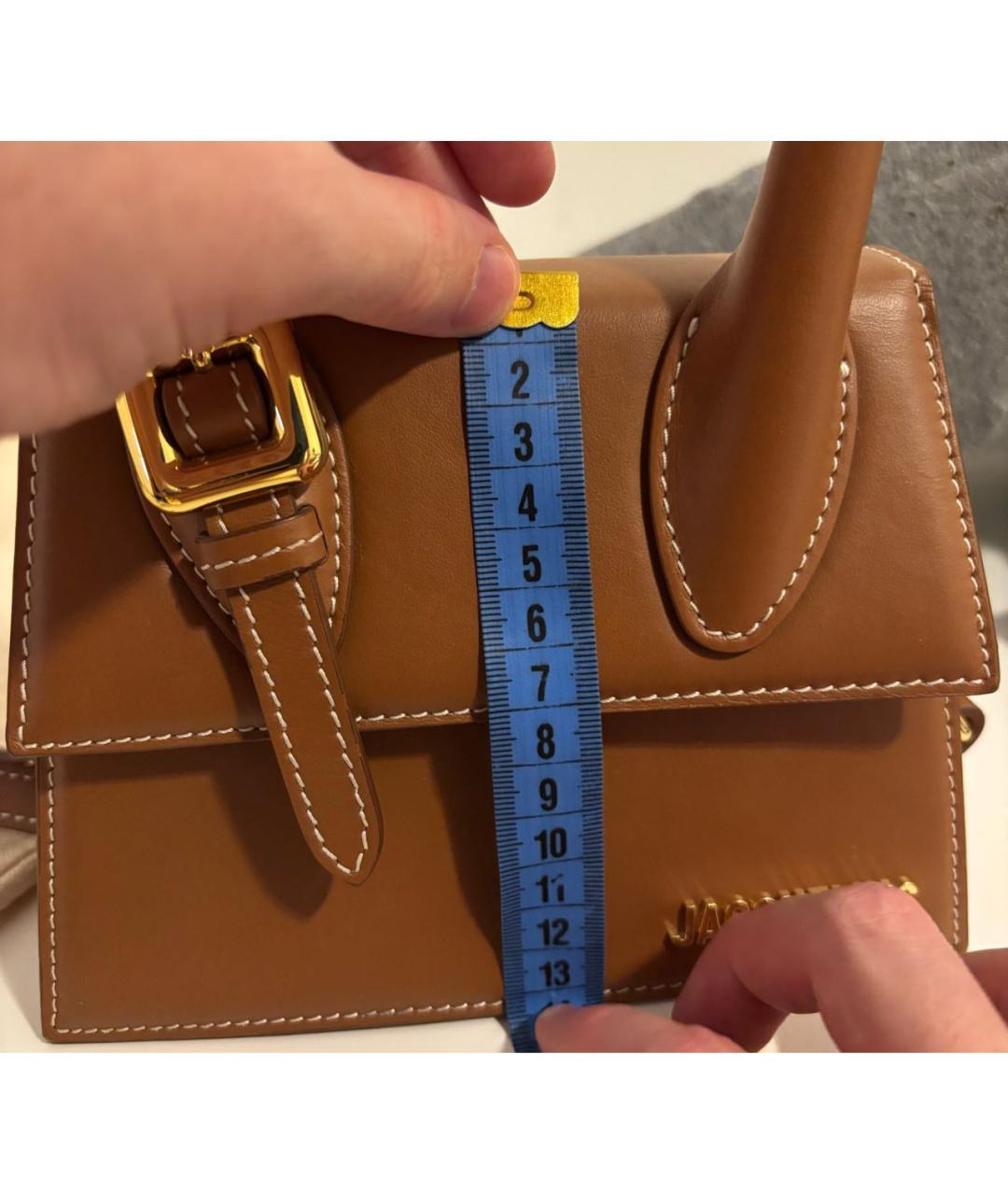 JACQUEMUS Коричневая кожаная сумка с короткими ручками, фото 5