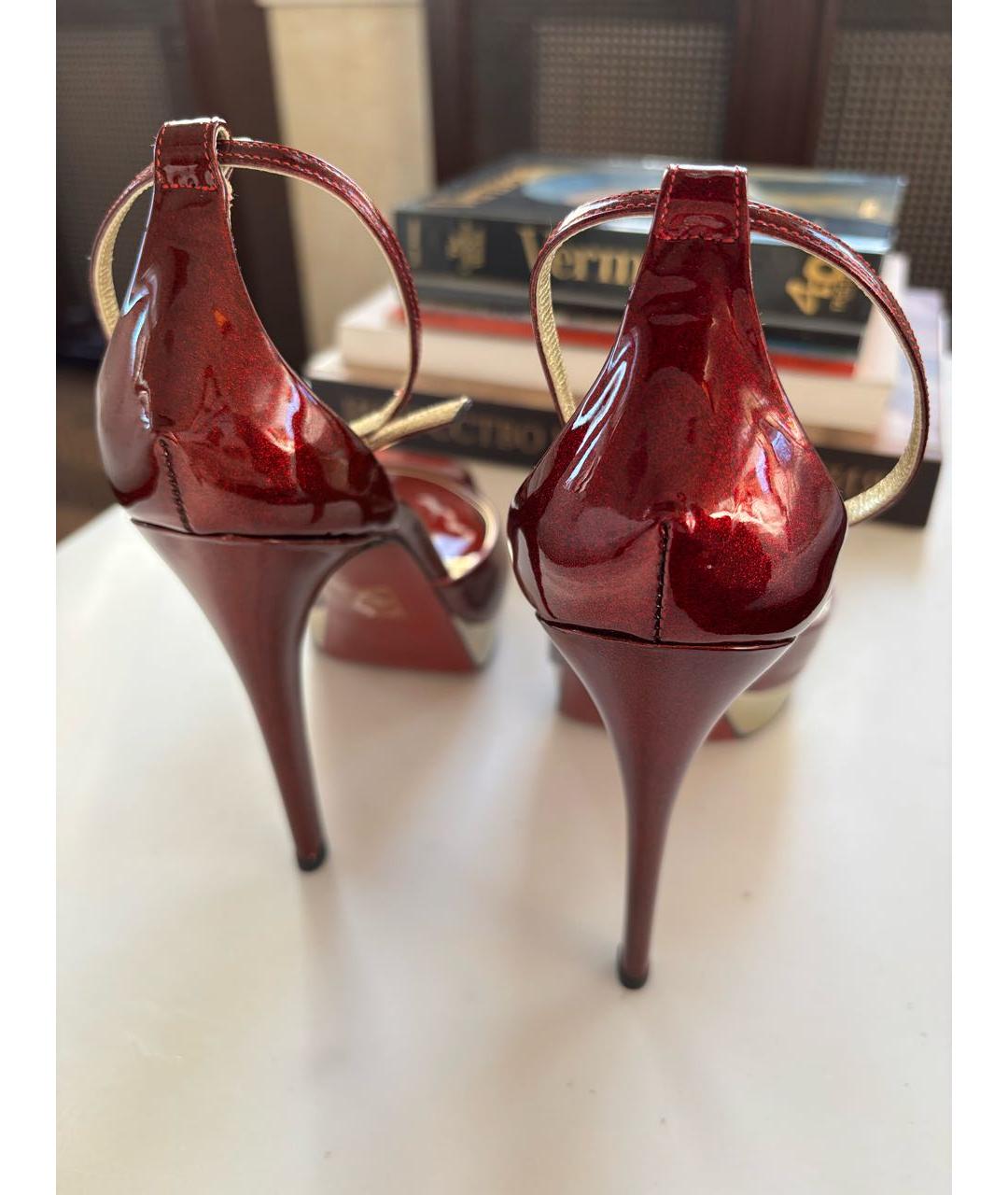 GUCCI Бордовые кожаные босоножки, фото 3