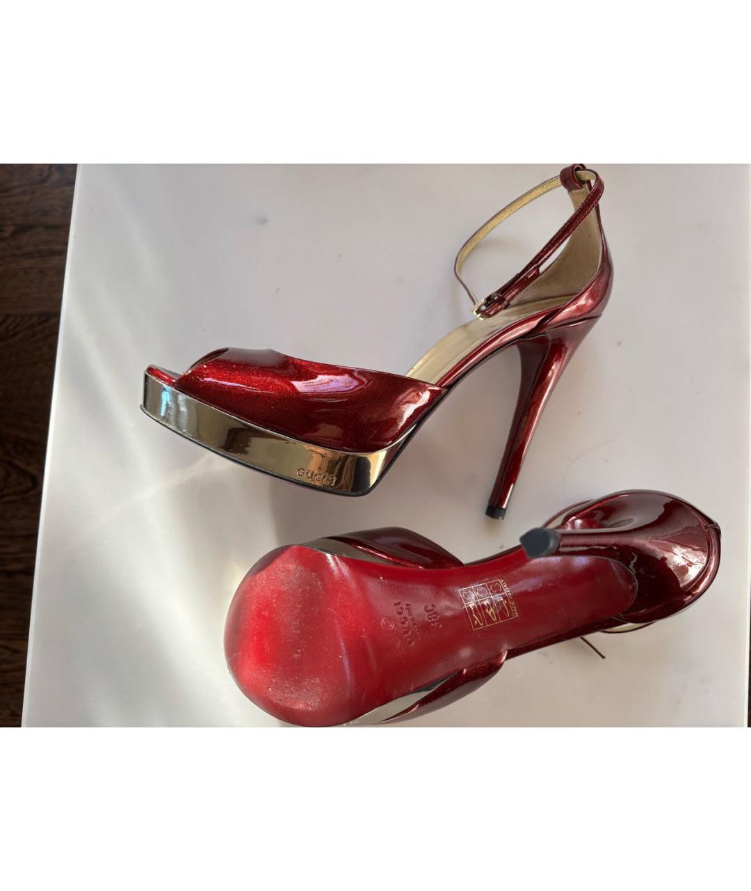 GUCCI Бордовые кожаные босоножки, фото 4