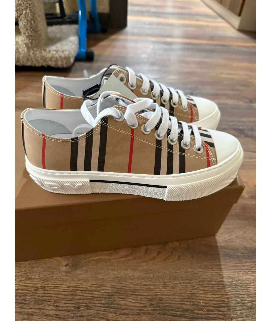 BURBERRY Бежевые текстильные кеды, фото 5