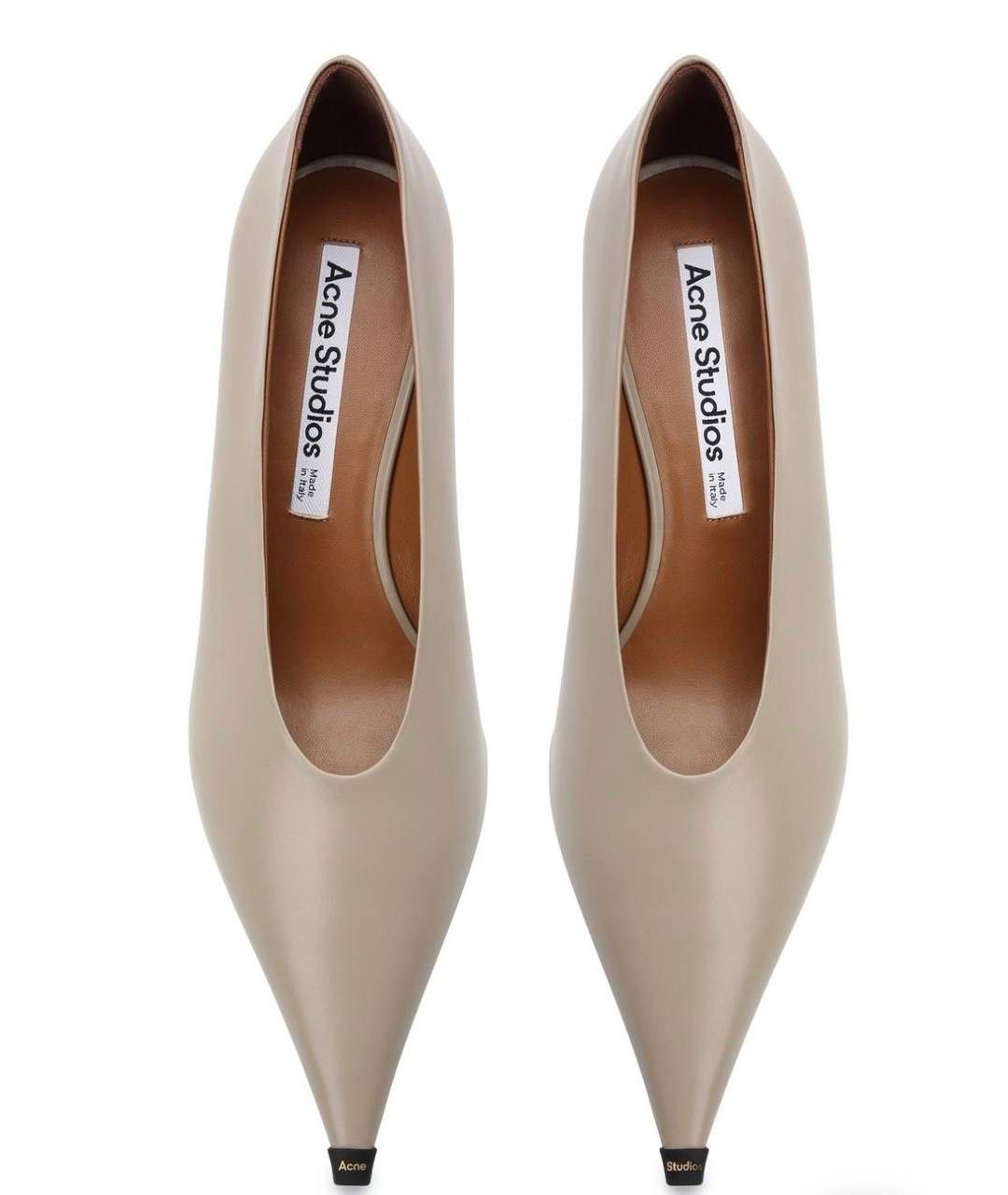 ACNE STUDIOS Бежевые кожаные лодочки на низком каблуке, фото 2