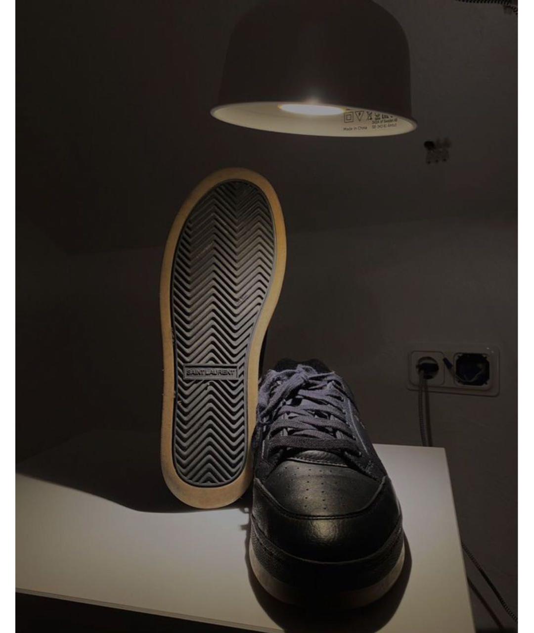 SAINT LAURENT Черные кожаные низкие кроссовки / кеды, фото 3