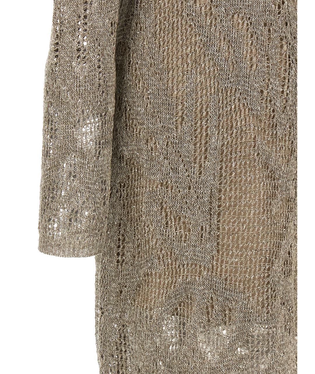 BRUNELLO CUCINELLI Бежевое льняное повседневное платье, фото 4