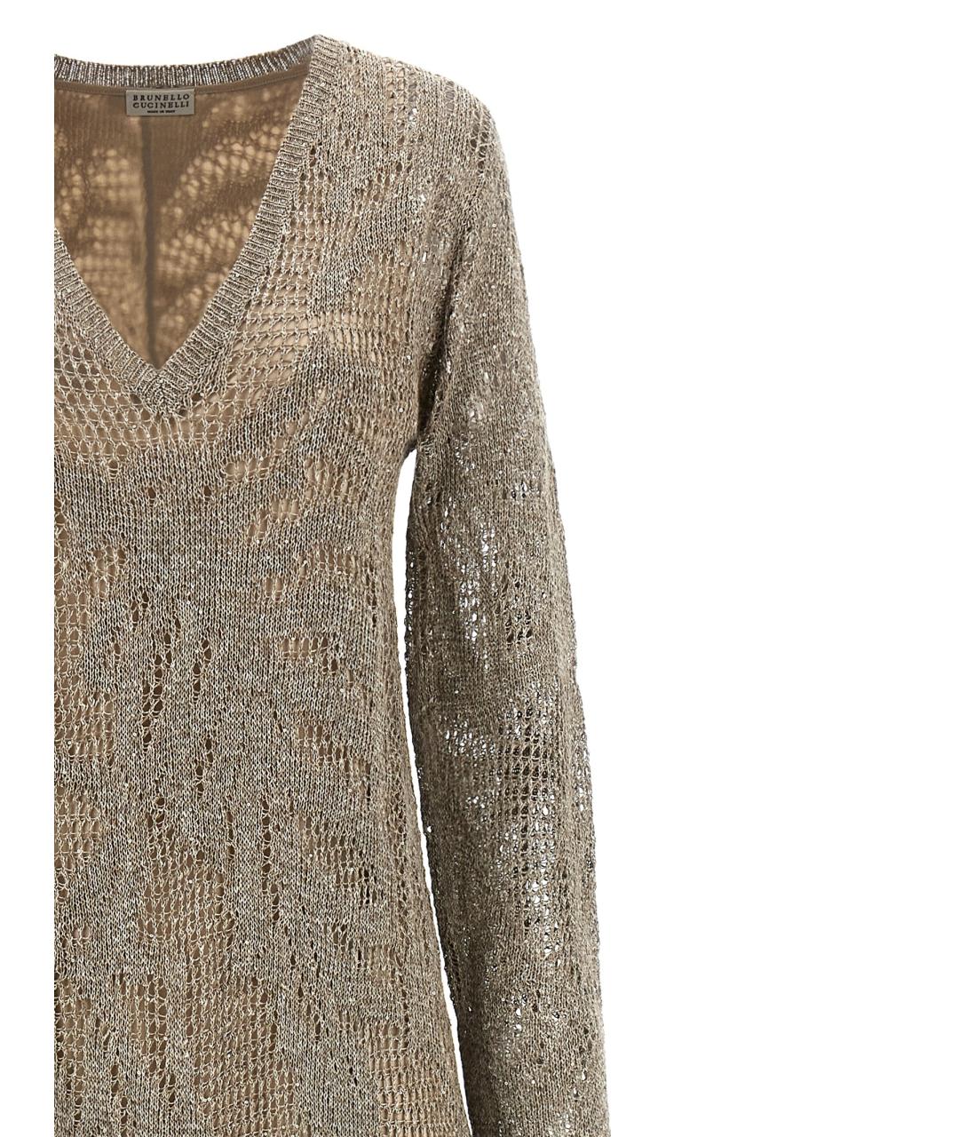 BRUNELLO CUCINELLI Бежевое льняное повседневное платье, фото 3