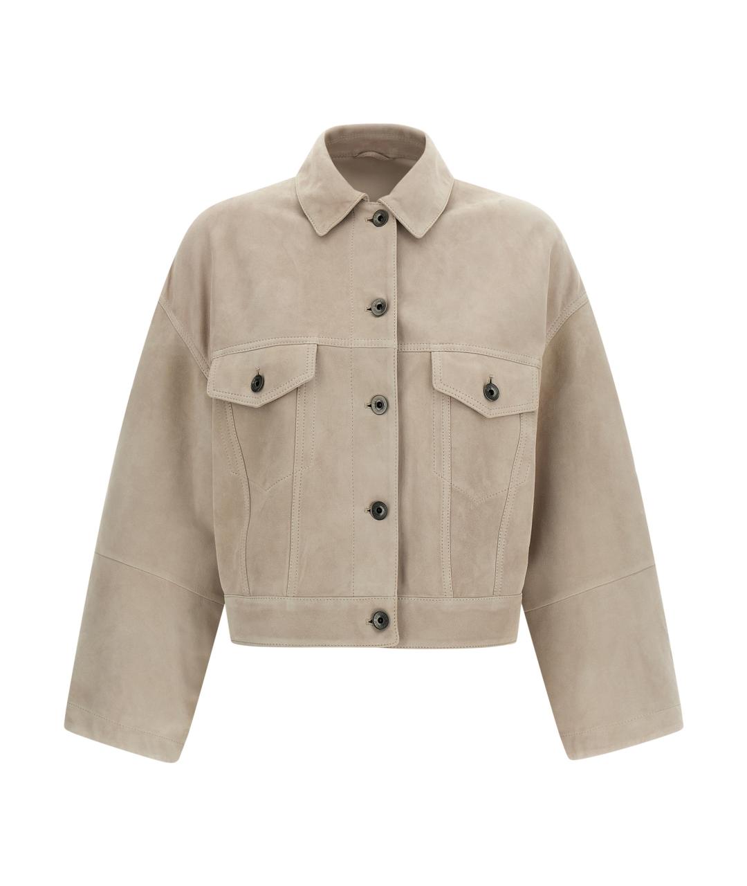 BRUNELLO CUCINELLI Бежевая замшевая куртка, фото 1