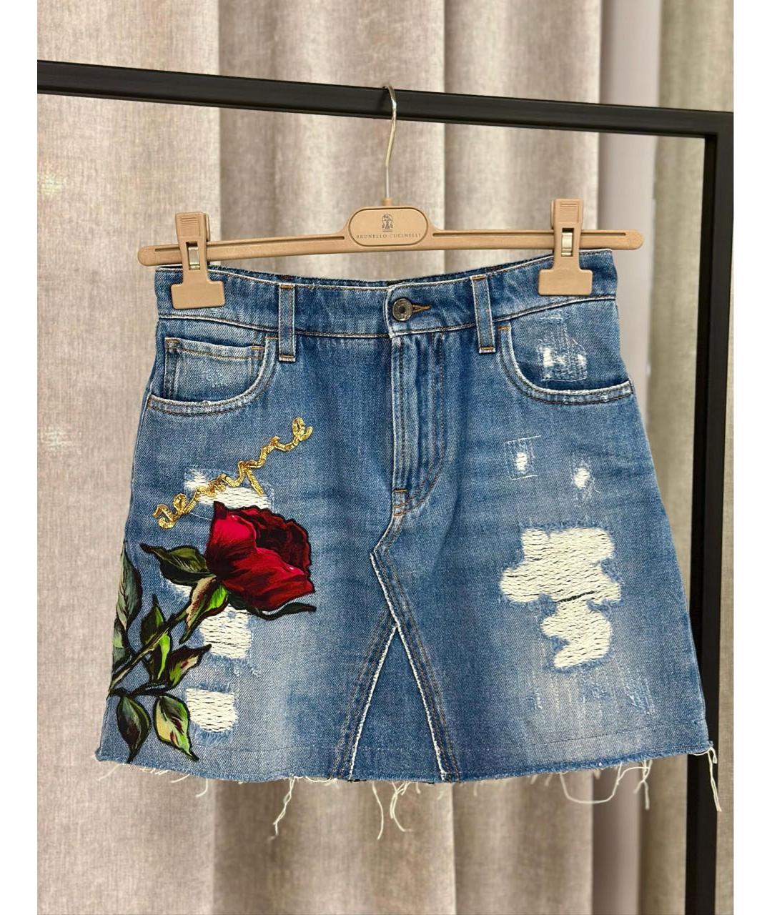 DOLCE&GABBANA Голубая деним юбка мини, фото 3