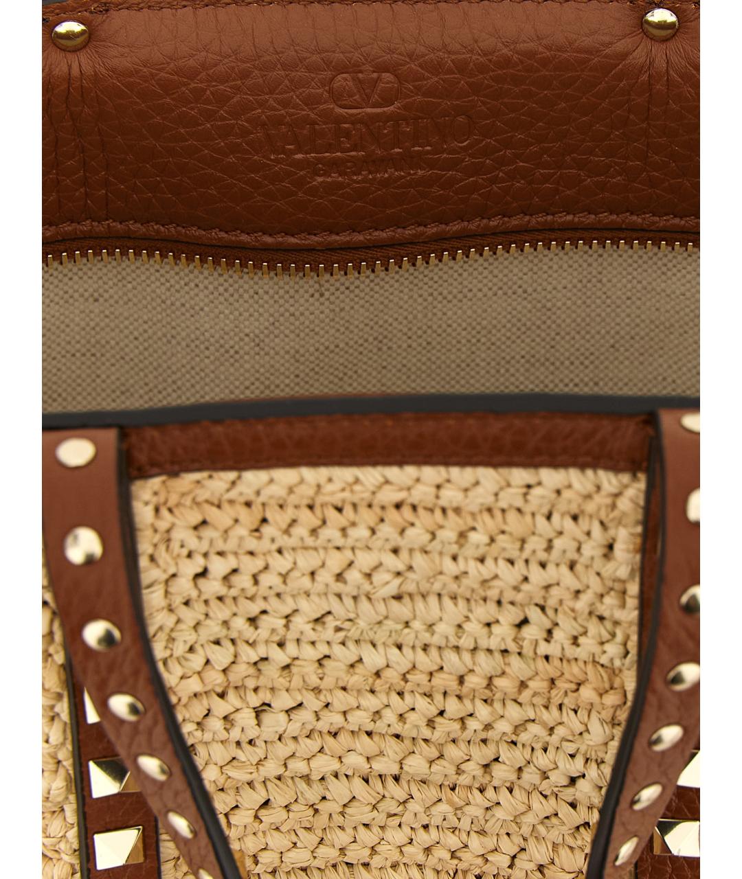 VALENTINO Бежевая пелетеная сумка тоут, фото 4
