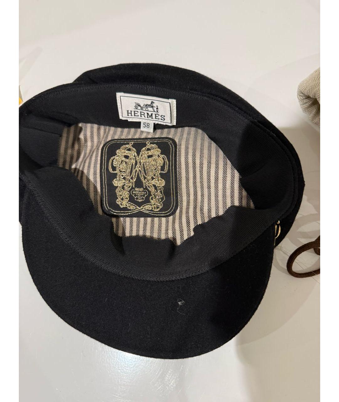 HERMES Черная кашемировая кепка, фото 4