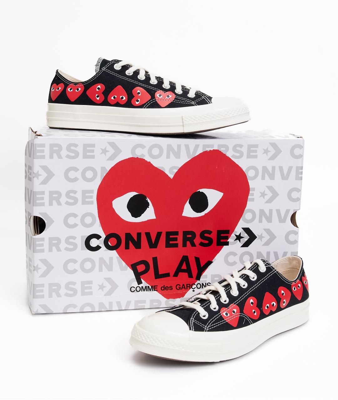 COMME DES GARÇONS PLAY Черные текстильные низкие кроссовки / кеды, фото 3