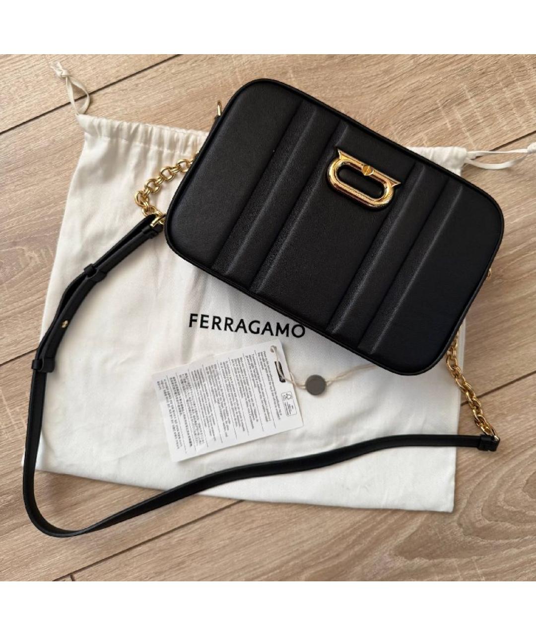 FERRAGAMO Черная кожаная сумка через плечо, фото 5