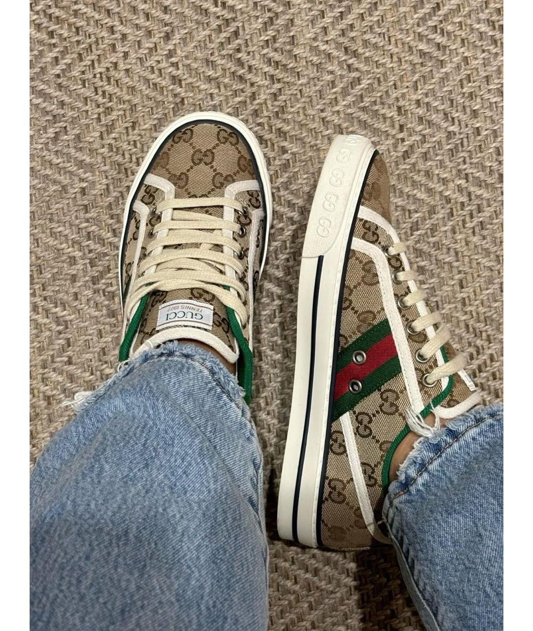 GUCCI Коричневые текстильные кроссовки, фото 4