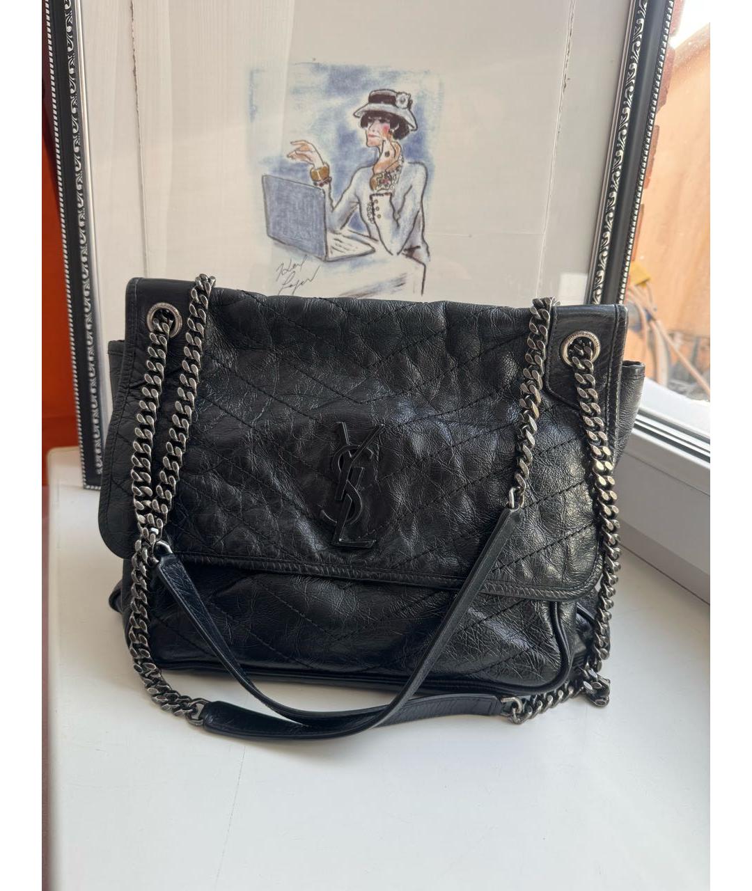 SAINT LAURENT Черная кожаная сумка через плечо, фото 6
