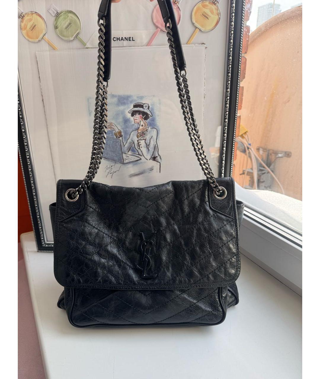 SAINT LAURENT Черная кожаная сумка через плечо, фото 2