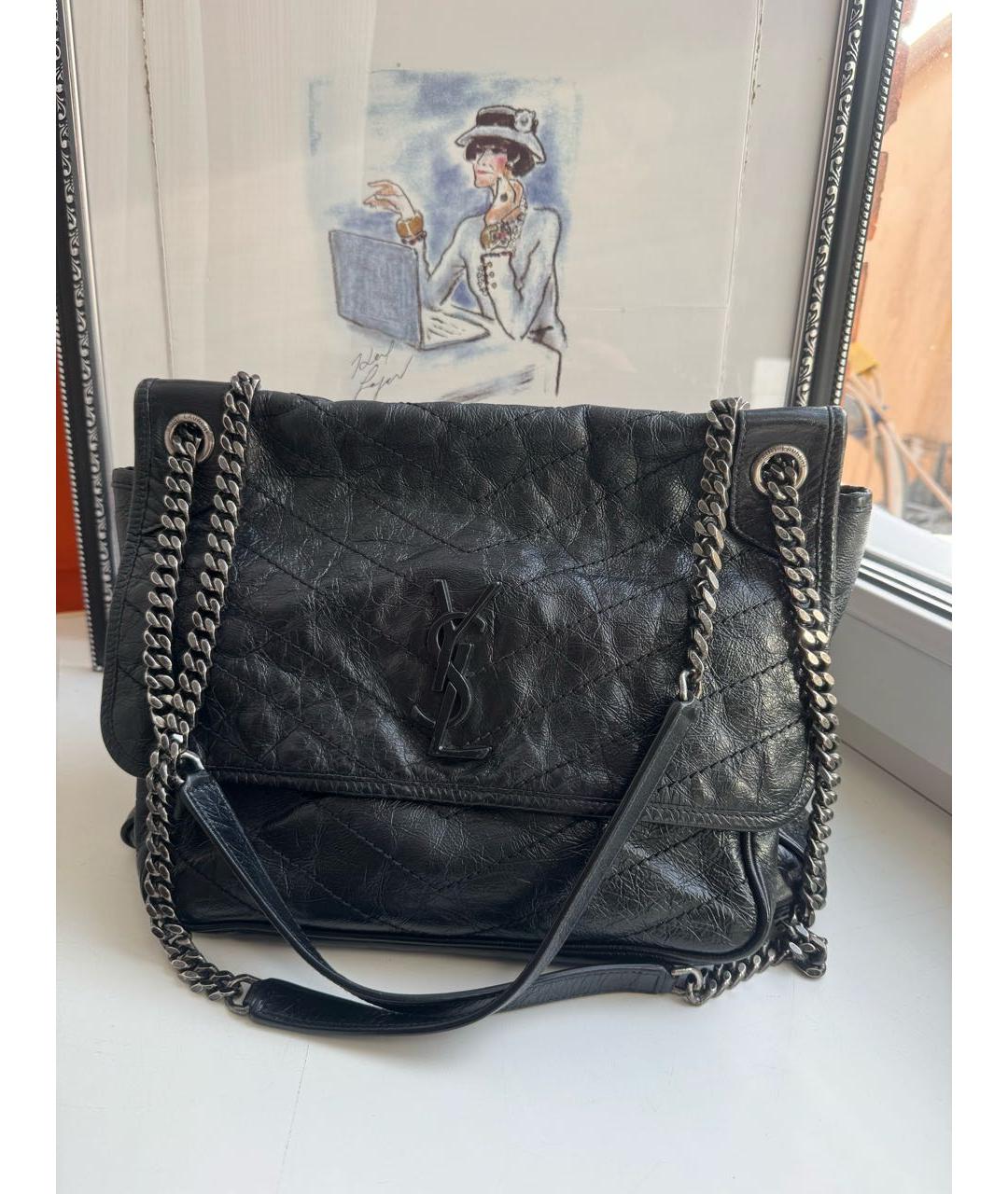 SAINT LAURENT Черная кожаная сумка через плечо, фото 3