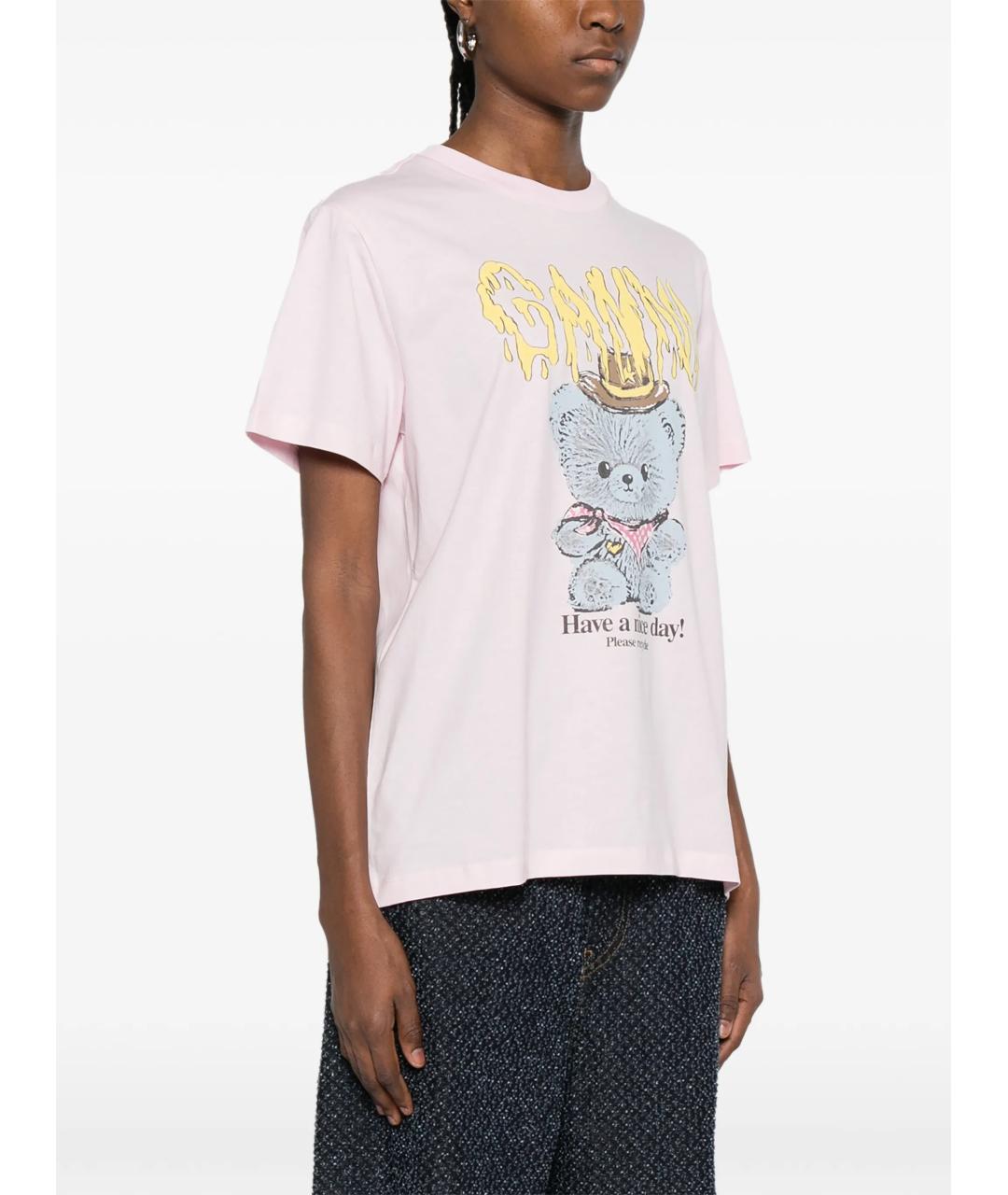 GANNI Розовая хлопковая футболка, фото 3